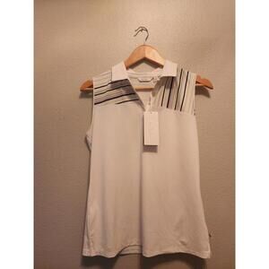 Lady Hagen Sleeveless White Polo With Stripes Size S New With Tags